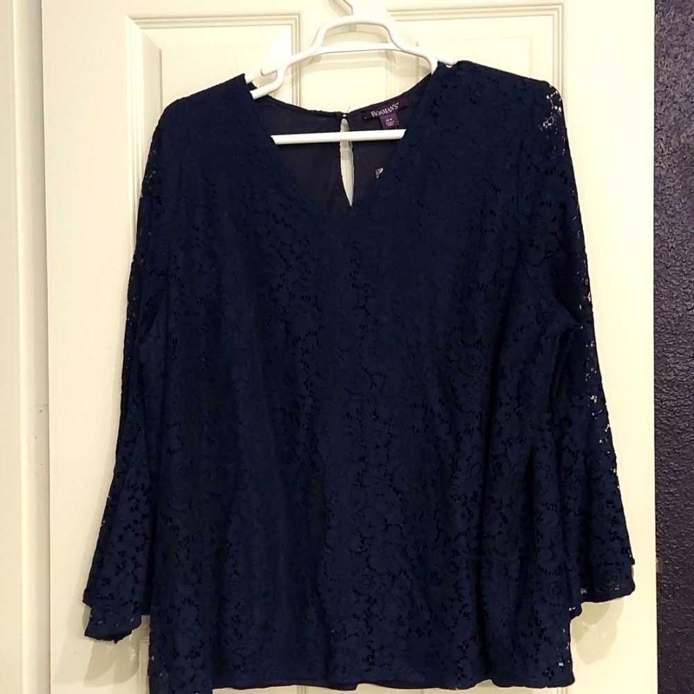 Roaman's Fully Lined Navy Linen Top